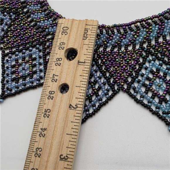 Purple Seed Bead Collar Choker Necklace 15in Diamond Pointed Ends Toggle Clasp - Picture 5 of 5